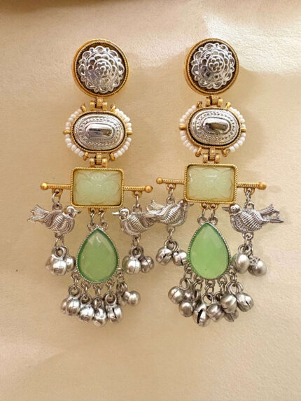 long festive earrings, jhumka