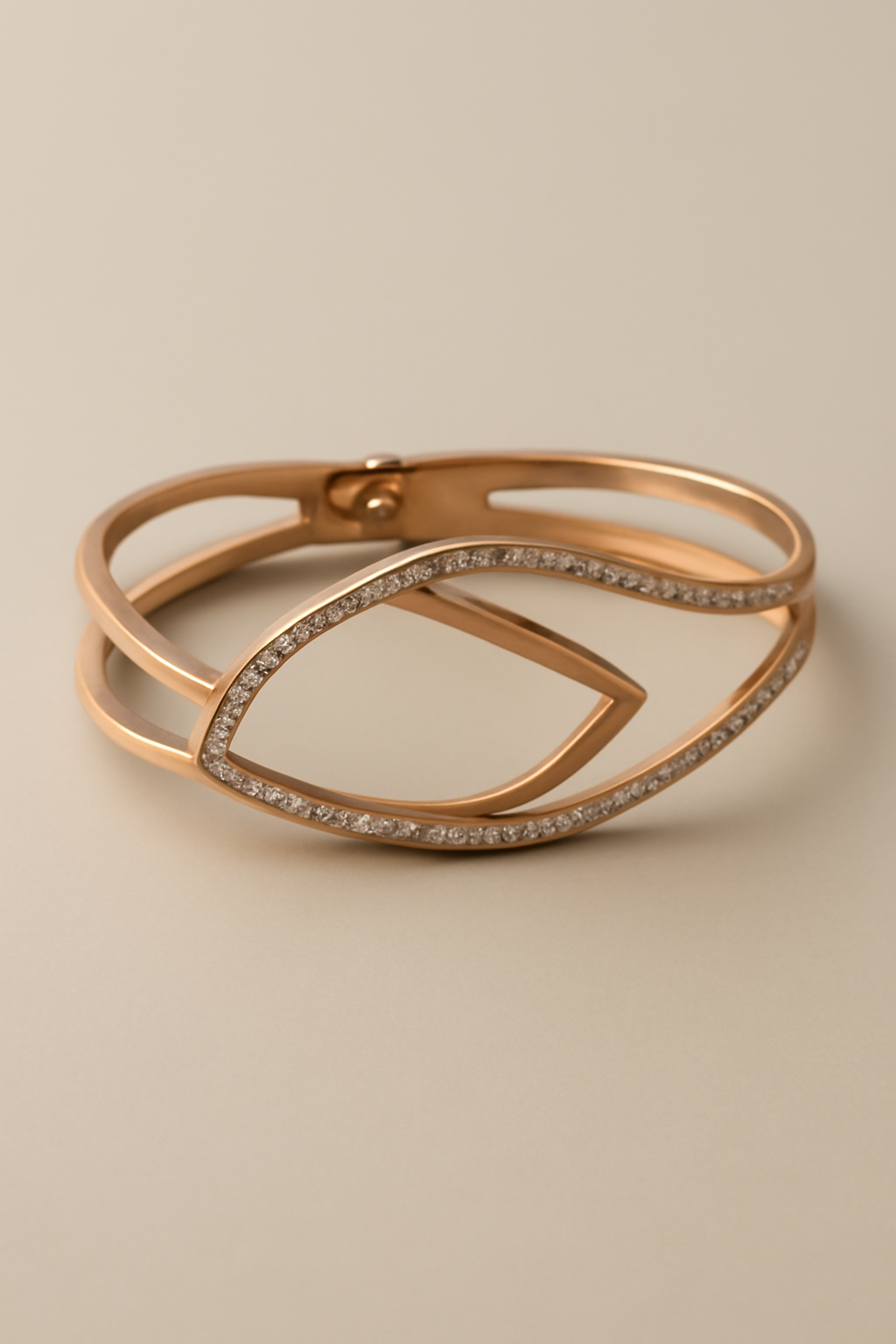 Petal Crest Bracelet – Rose Gold with Diamond Accents | Anti Tarnish Jewelry Petal Crest Bracelet in rose gold, featuring a unique open bangle design with diamond accents. Anti tarnish, perfect for daily wear.